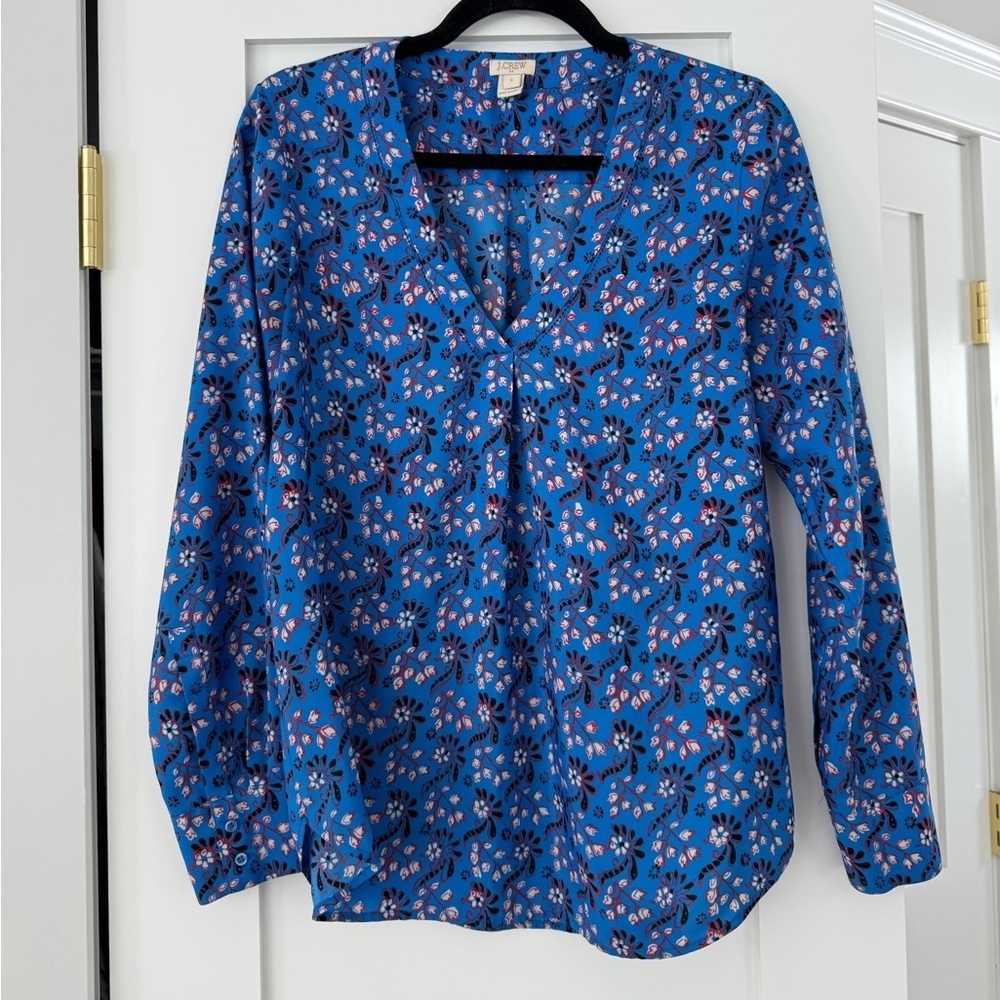 J. Crew Career Wear Shirt Top Corpcore Floral Boho India Pattern Blue